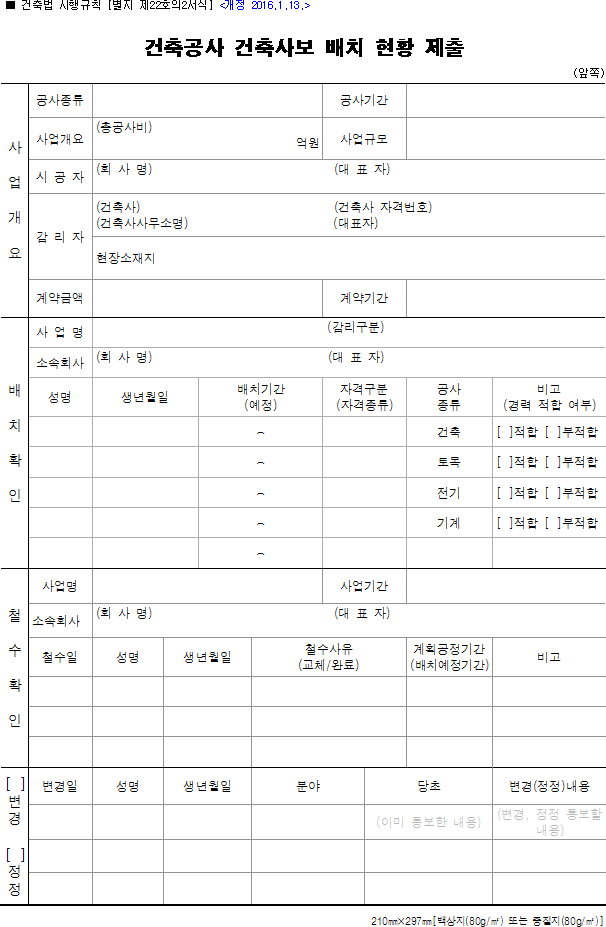 건축공사 건축사보 배치 현황 제출